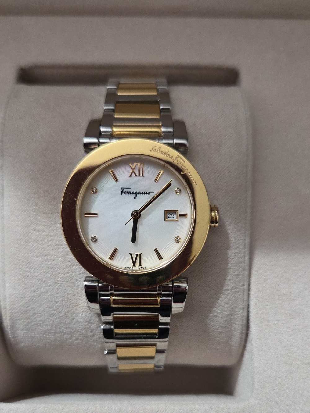 Salvatore Ferragamo Two-Tone Gold and Silver Mother-of-Pearl Dial Watch
